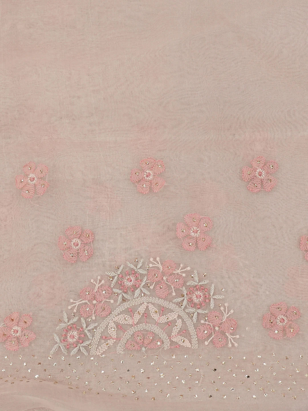 Ada Hand Embroidered Dusty Peach Organza Lucknowi Chikankari Saree and Blouse With Mukaish Work 01A681357