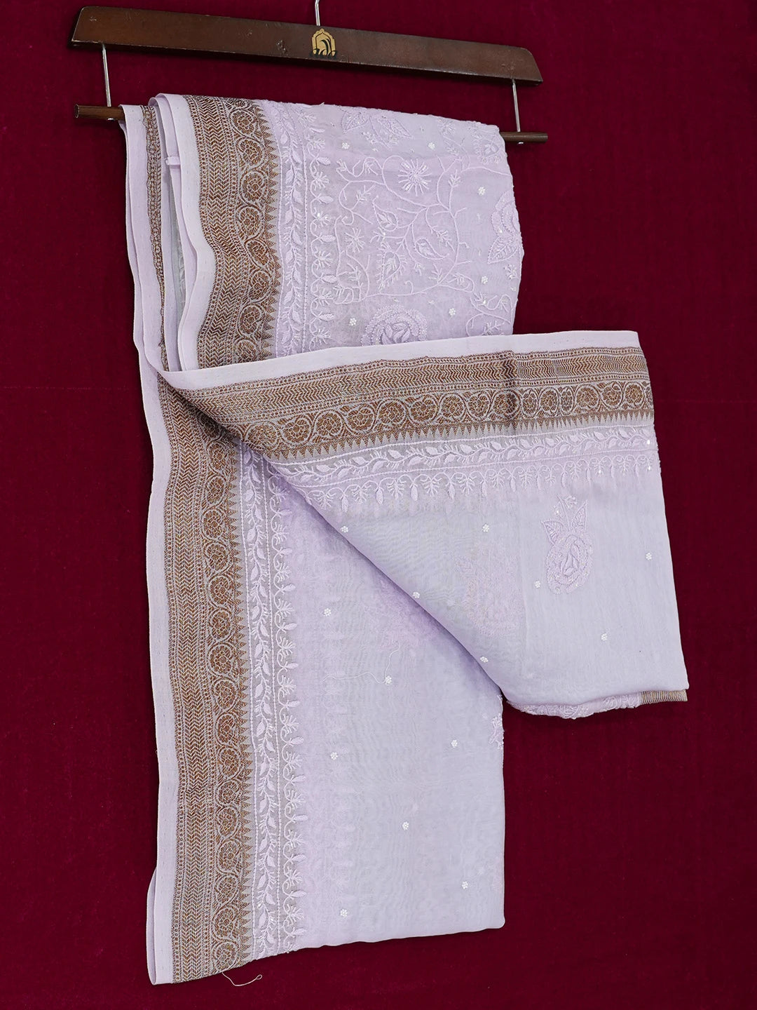 Ada Hand Embroidered Lavender Chanderi Lucknowi Chikankari Saree and Blouse With Cutdana Work 01A633214