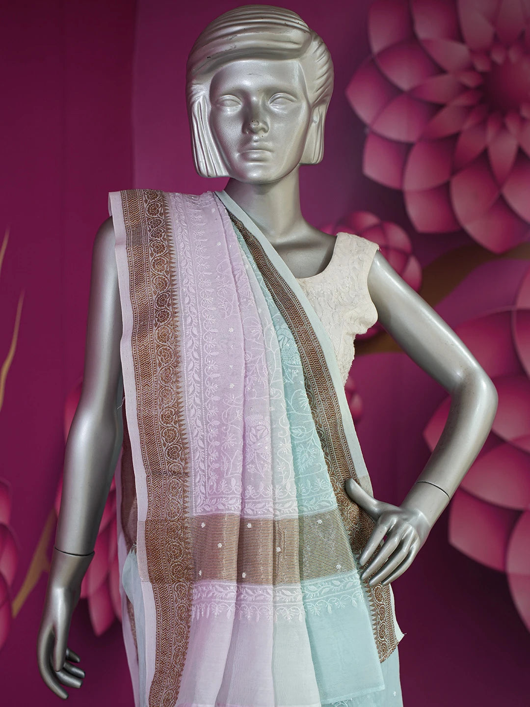 Ada Hand Embroidered Lavender Chanderi Lucknowi Chikankari Saree and Blouse With Cutdana Work 01A633214