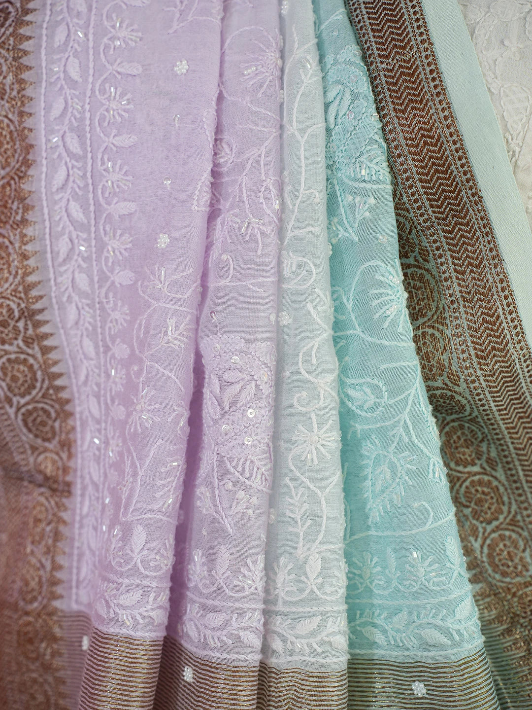 Ada Hand Embroidered Lavender Chanderi Lucknowi Chikankari Saree and Blouse With Cutdana Work 01A633214