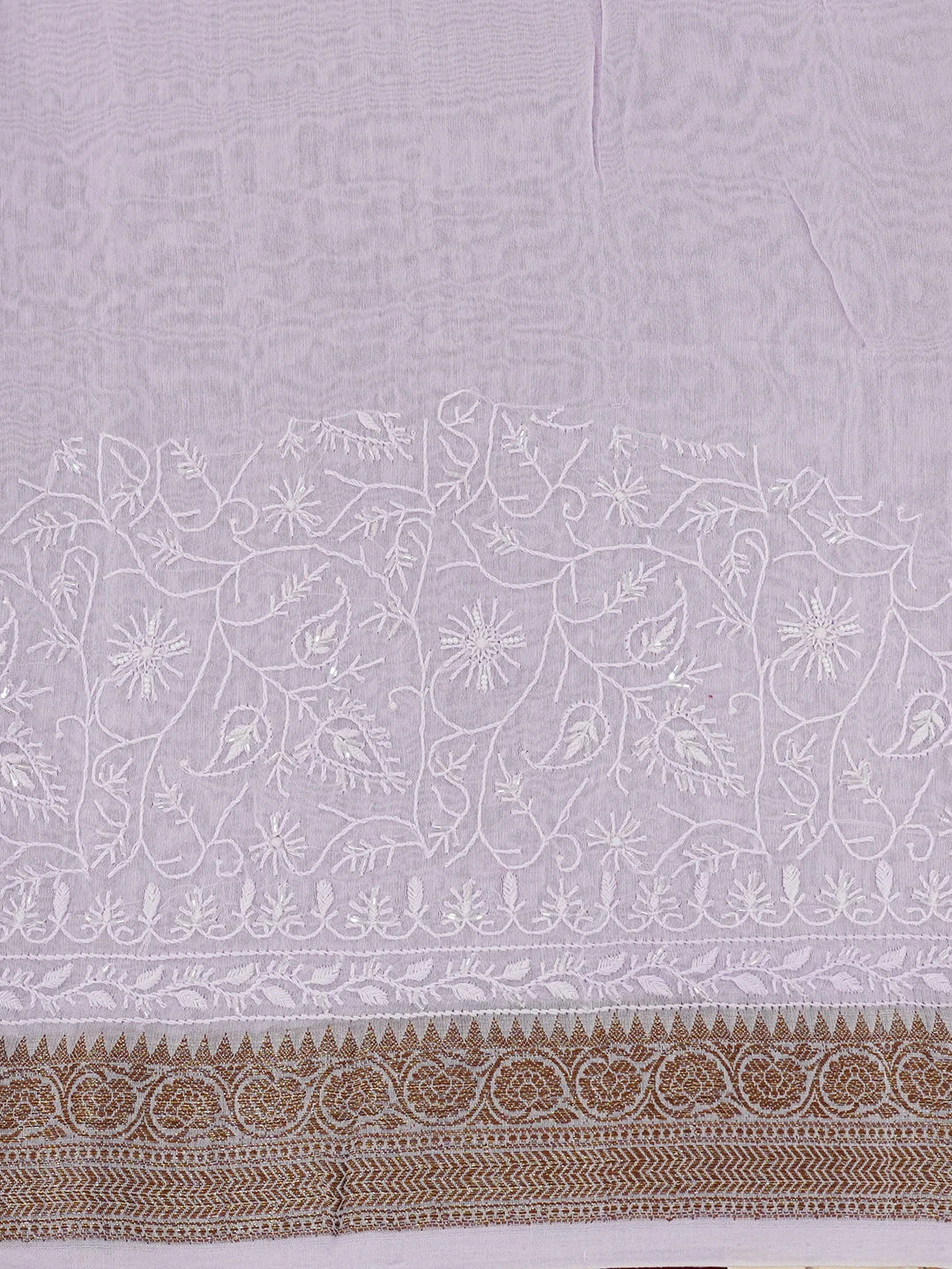 Ada Hand Embroidered Lavender Chanderi Lucknowi Chikankari Saree and Blouse With Cutdana Work 01A633214