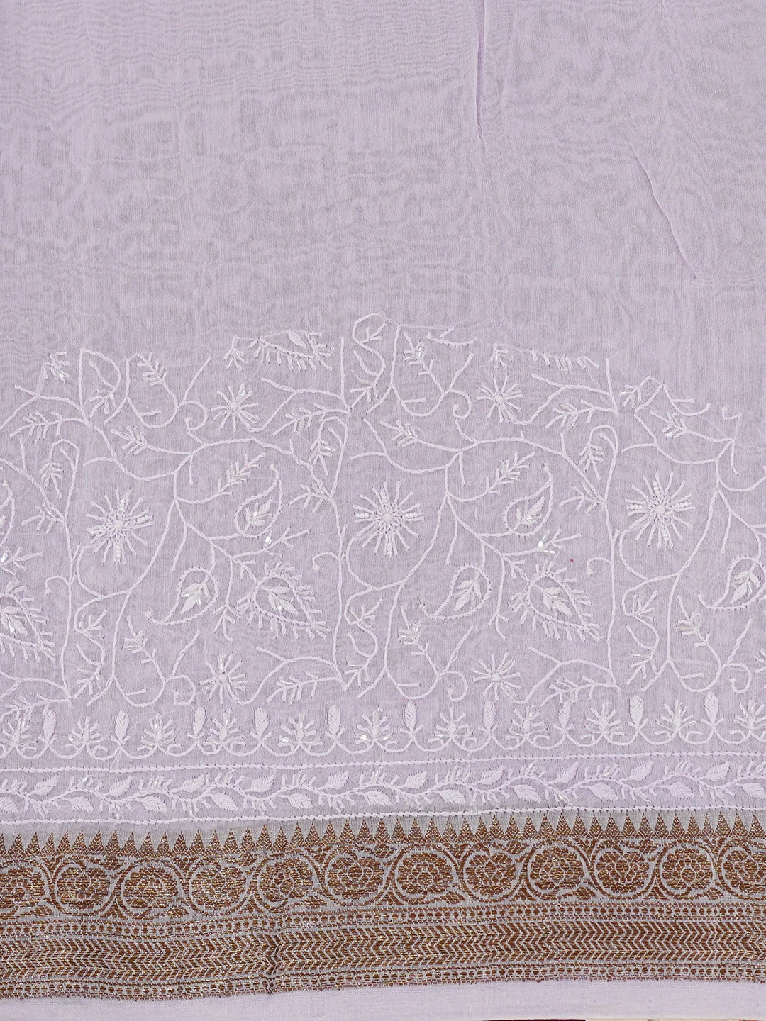 Ada Hand Embroidered Lavender Chanderi Lucknowi Chikankari Saree and Blouse With Cutdana Work 01A633214