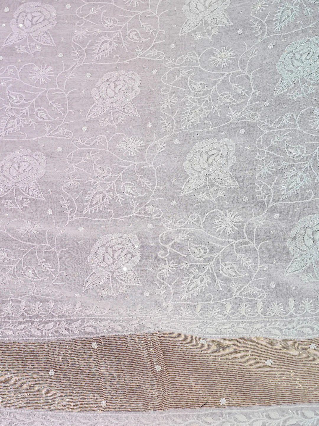 Ada Hand Embroidered Lavender Chanderi Lucknowi Chikankari Saree and Blouse With Cutdana Work 01A633214