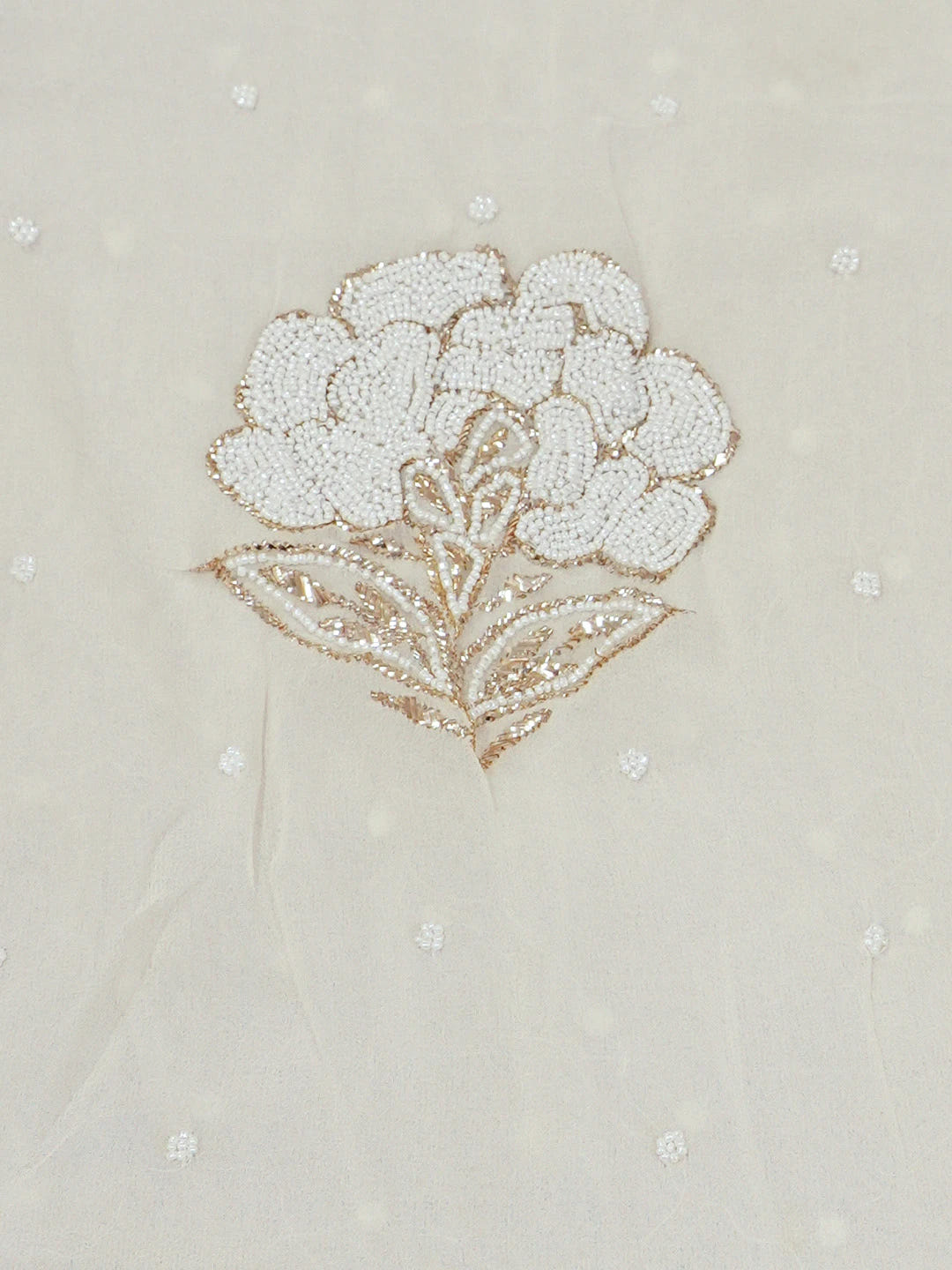 Ada Hand Embroidered White Pure Georgette Lucknowi Chikankari Saree and Blouse With Pearl Work 01A680081