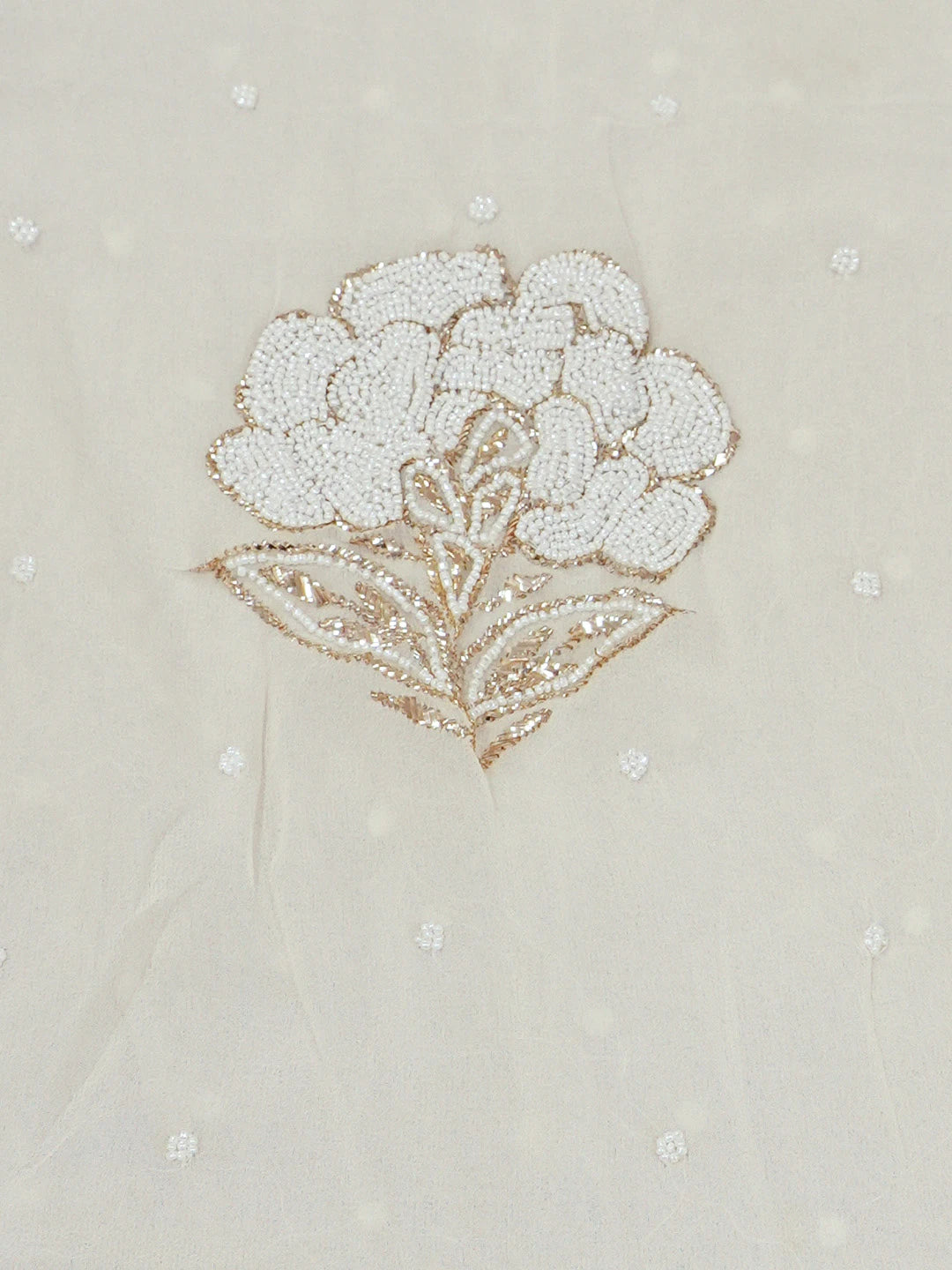 Ada Hand Embroidered White Pure Georgette Lucknowi Chikankari Saree and Blouse With Pearl Work 01A680081