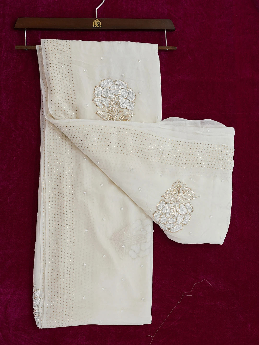 Ada Hand Embroidered White Pure Georgette Lucknowi Chikankari Saree and Blouse With Pearl Work 01A680081