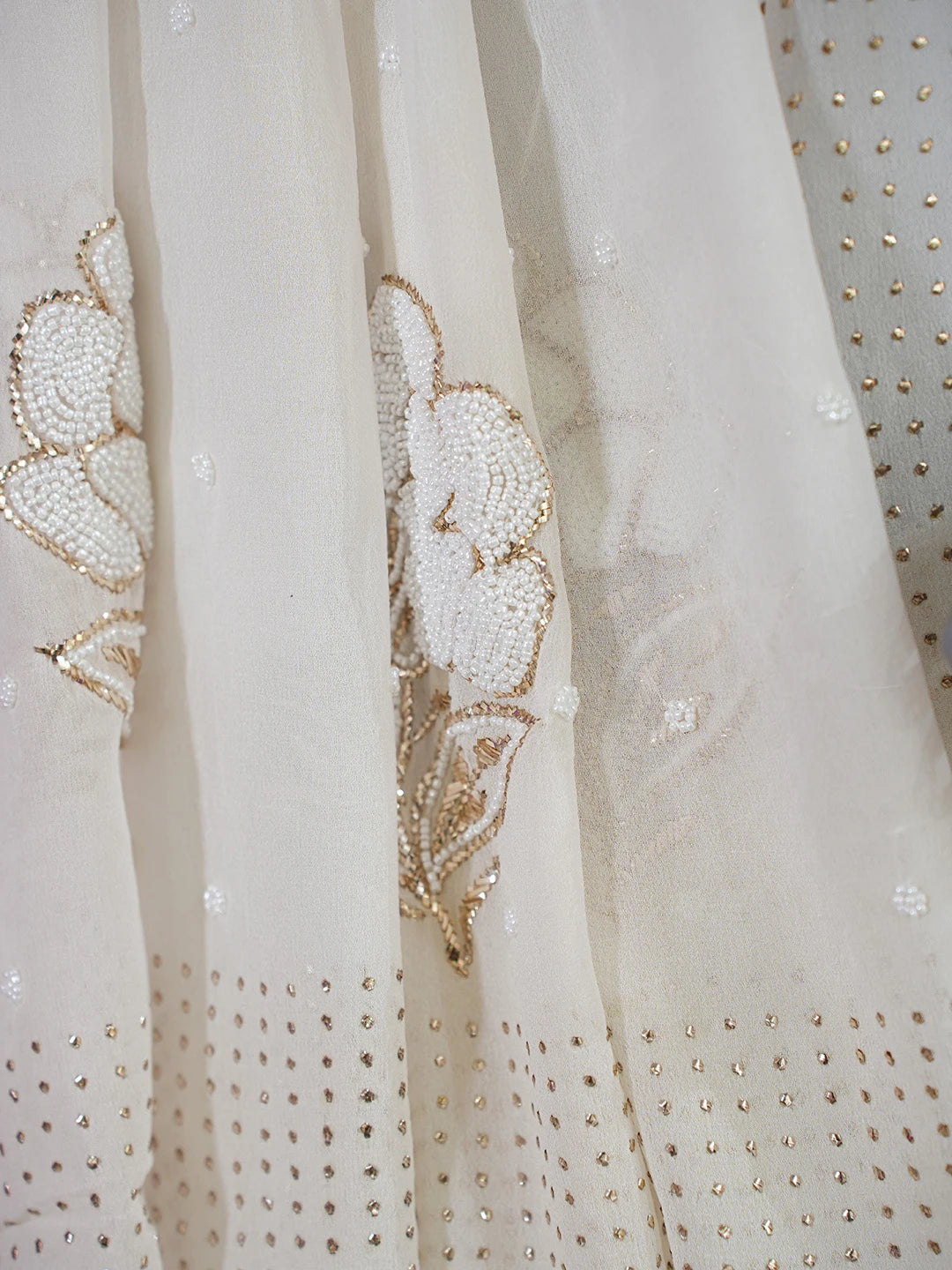 Ada Hand Embroidered White Pure Georgette Lucknowi Chikankari Saree and Blouse With Pearl Work 01A680081