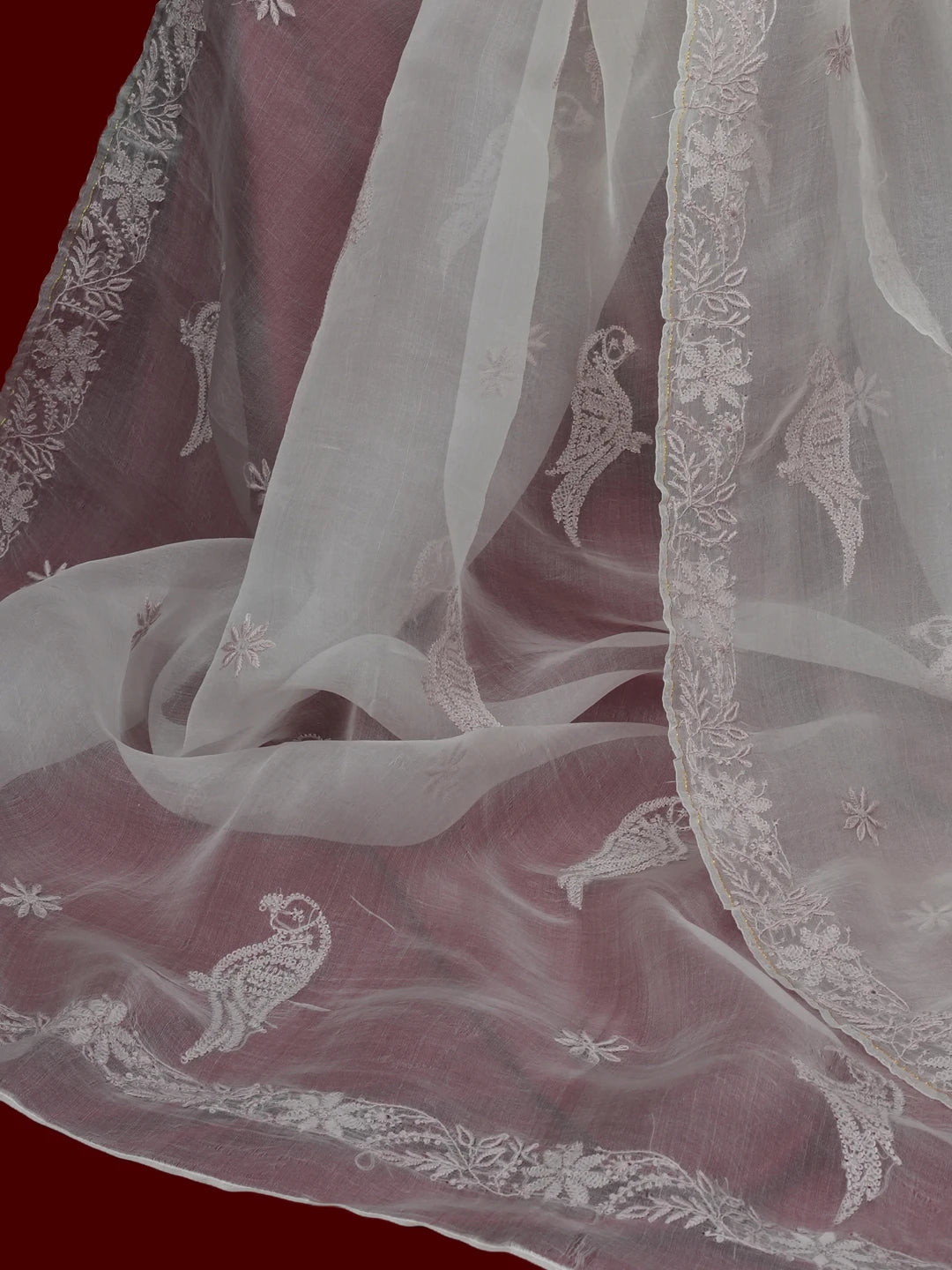 Ada Hand Embroidered White Organza Lucknowi Chikankari Dupatta 01A559670