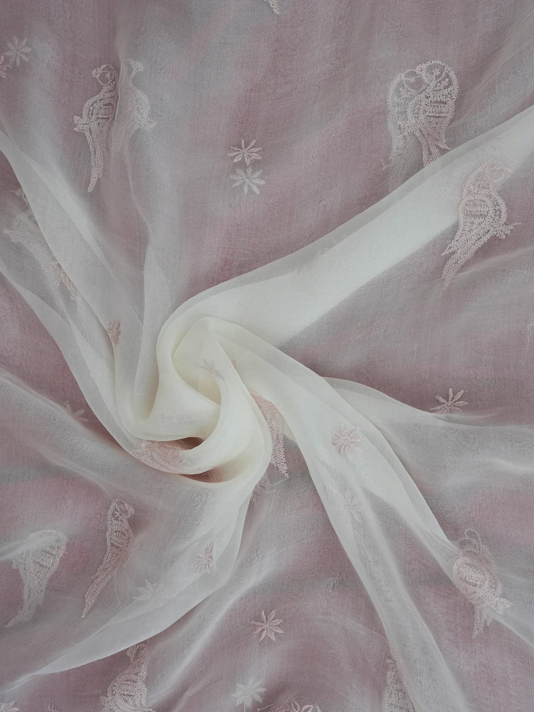 Ada Hand Embroidered White Organza Lucknowi Chikankari Dupatta 01A559670