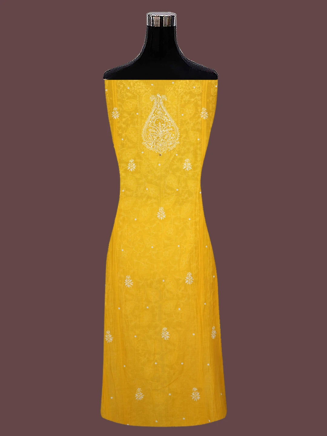 Ada Hand Embroidered Yellow Chanderi Lucknowi Chikankari Unstitched Kurta Dupatta Set With Pearl Work 01A633213