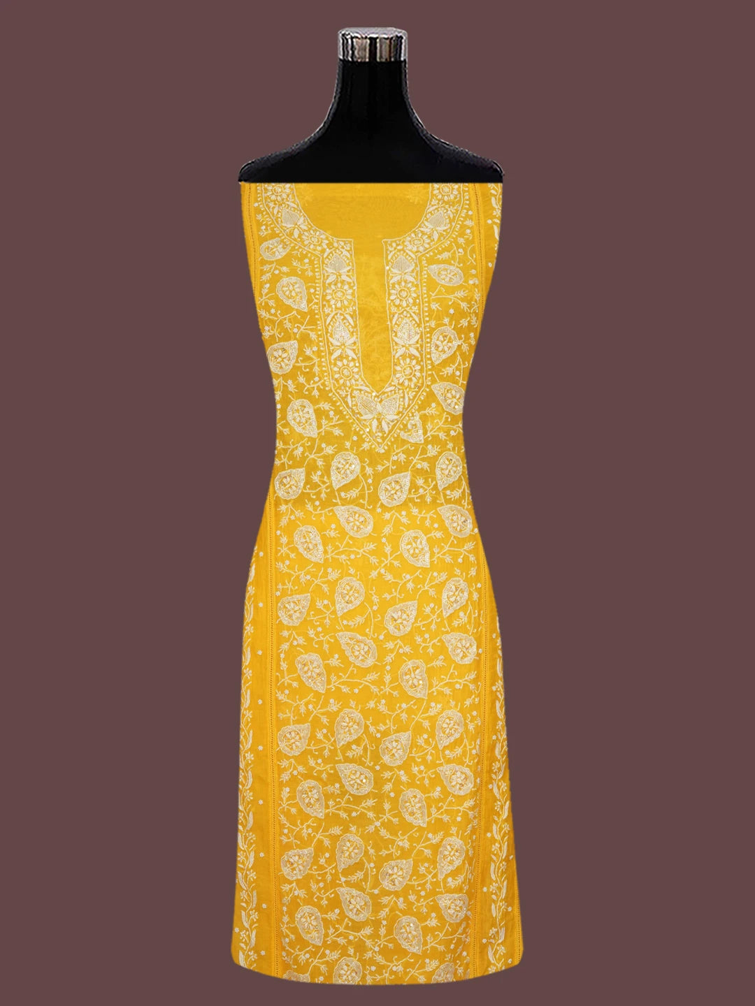 Ada Hand Embroidered Yellow Chanderi Lucknowi Chikankari Unstitched Kurta Dupatta Set With Pearl Work 01A633213