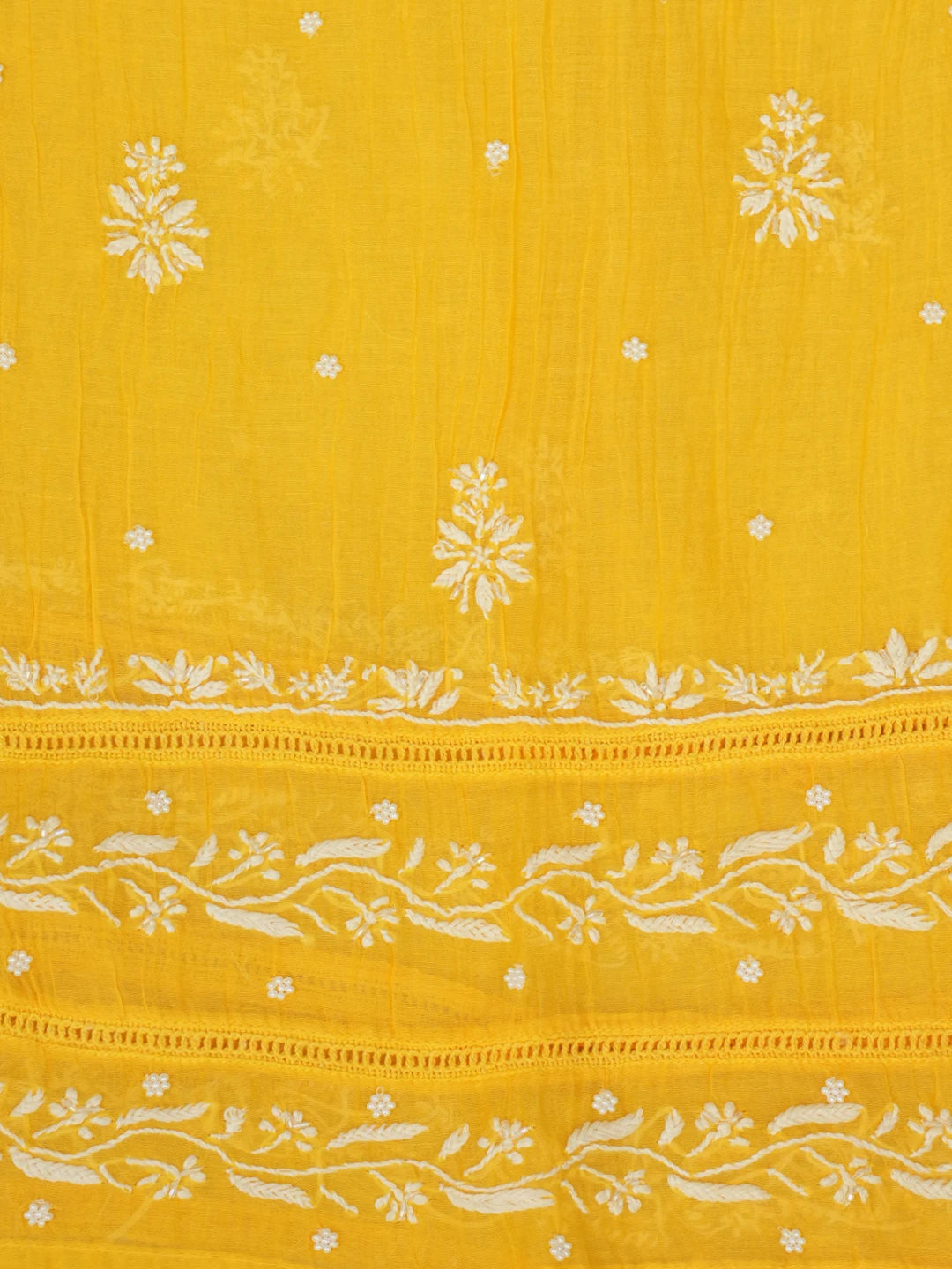 Ada Hand Embroidered Yellow Chanderi Lucknowi Chikankari Unstitched Kurta Dupatta Set With Pearl Work 01A633213