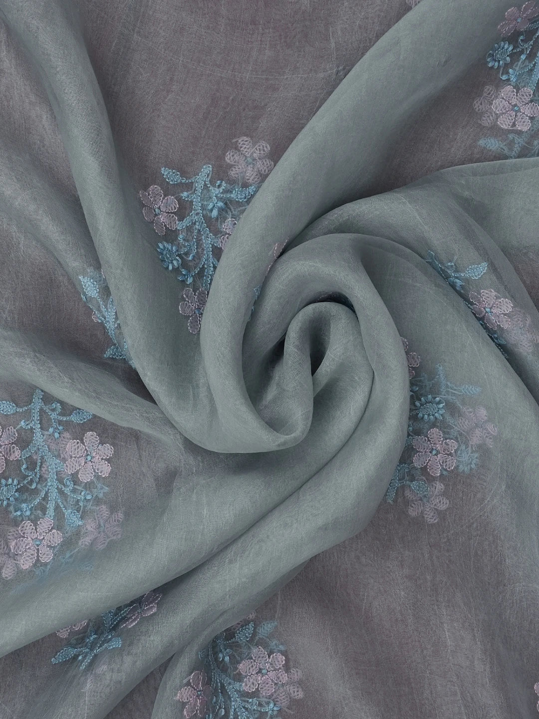 Ada Hand Embroidered Grey Organza Lucknowi Chikankari Dupatta 01A649358