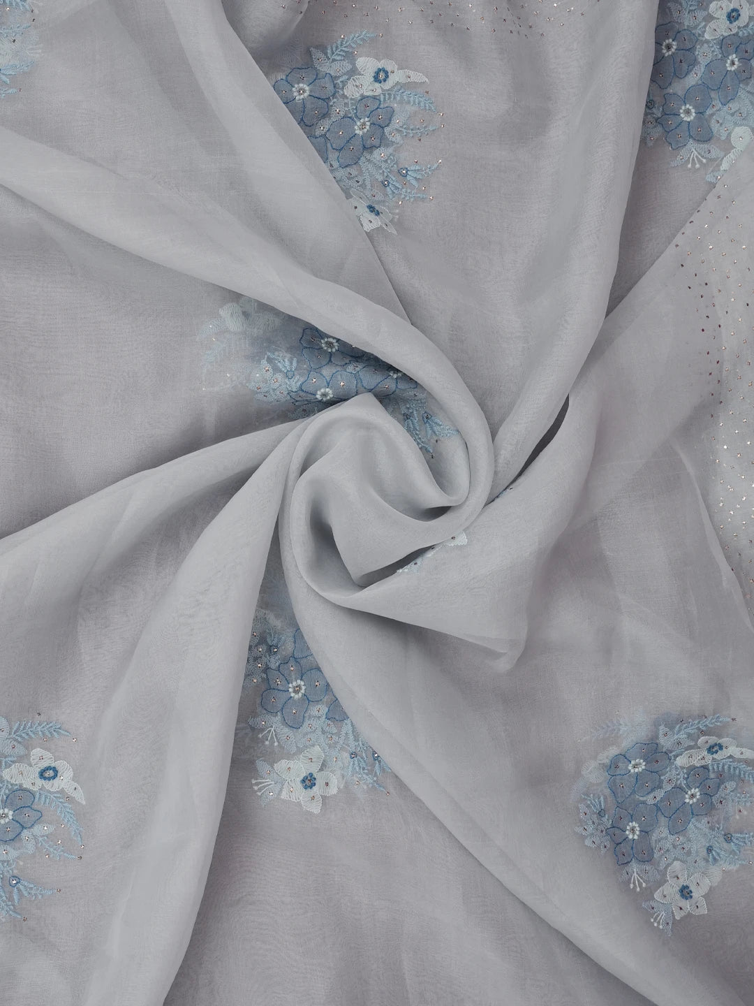 Ada Hand Embroidered Grey Organza Lucknowi Chikankari Dupatta With Muqaish Work 01A559662