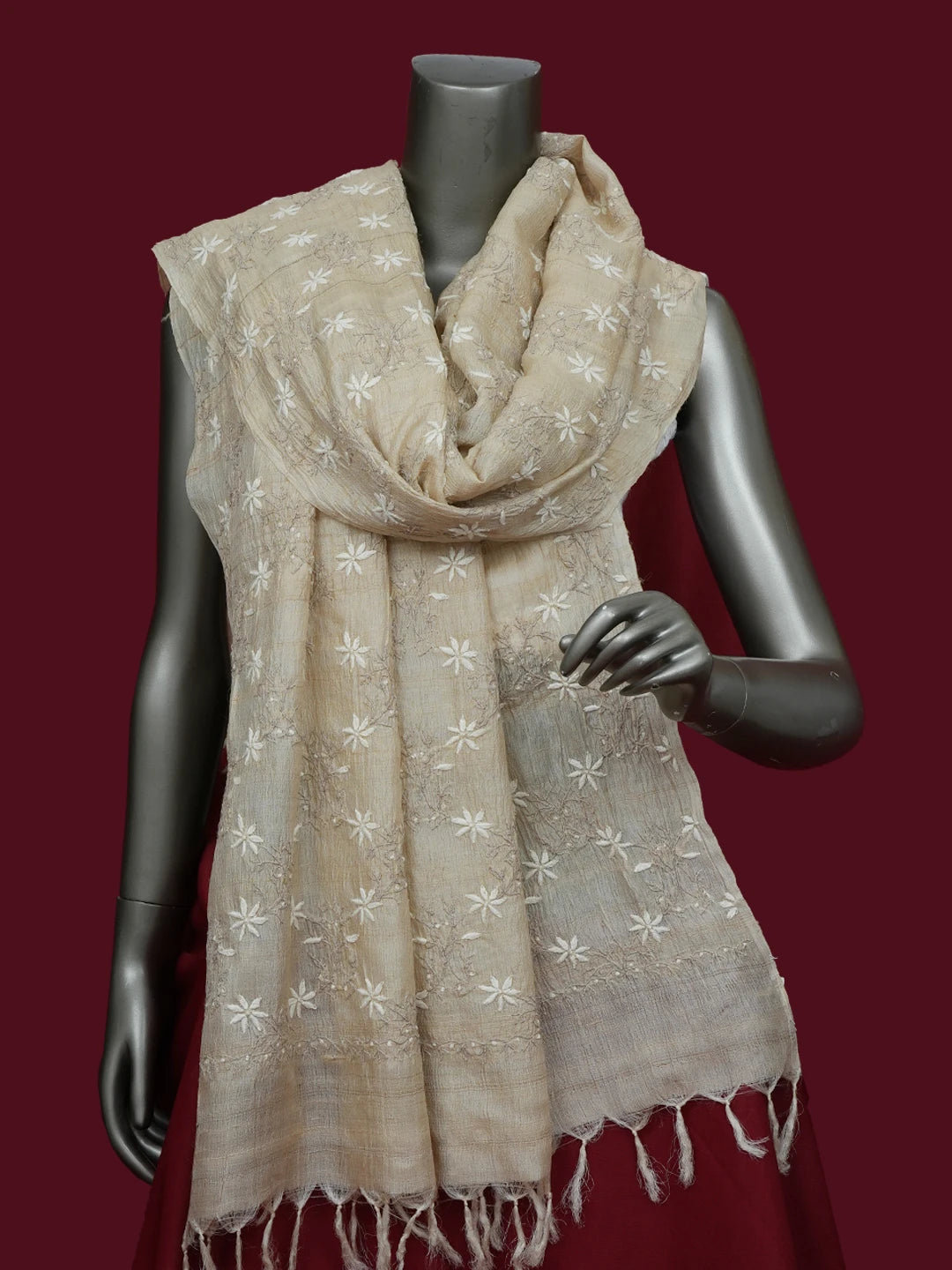 Ada Hand Embroidered Fawn Silk Lucknowi Chikankari Dupatta 01A682656