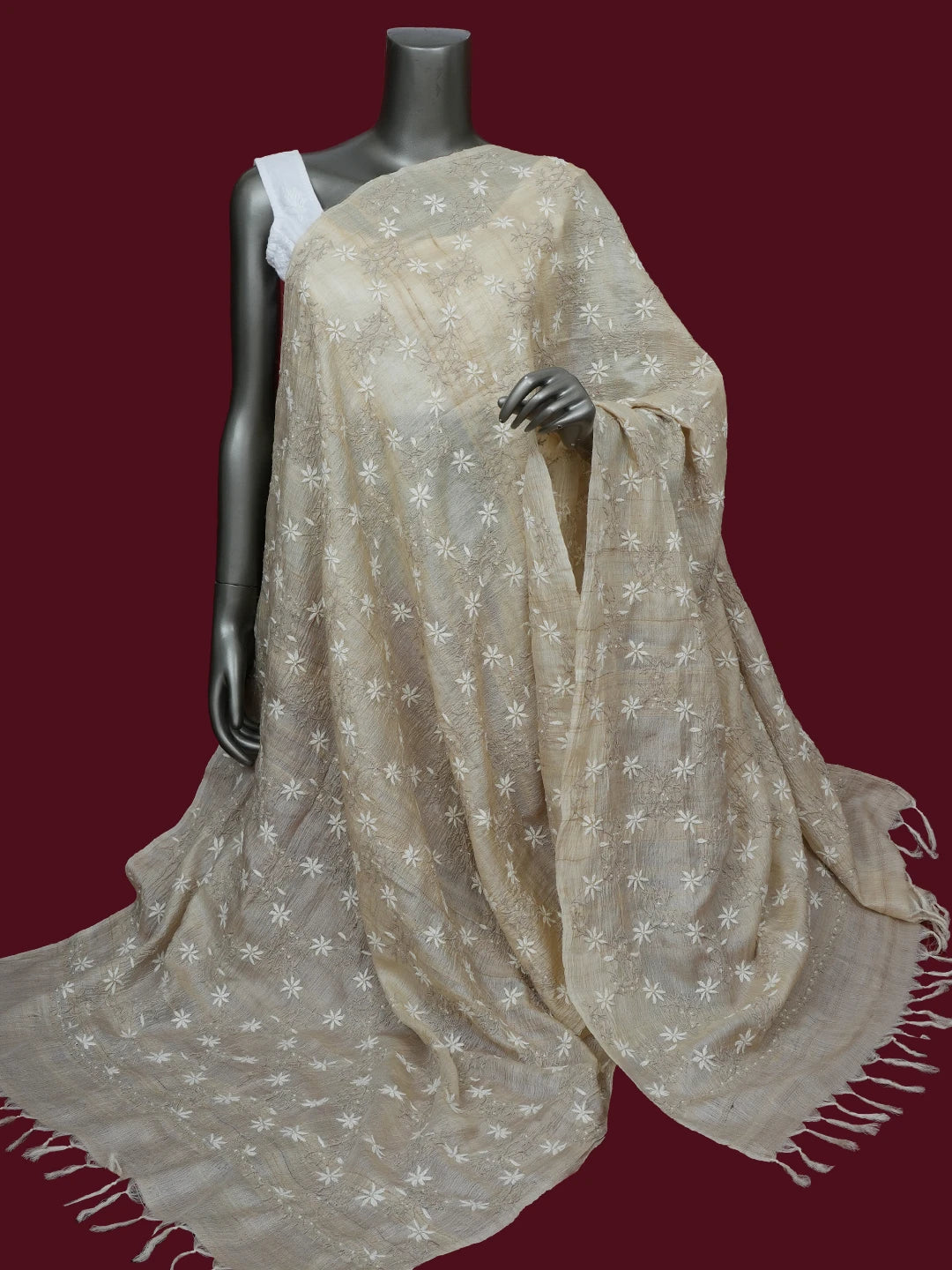 Ada Hand Embroidered Fawn Silk Lucknowi Chikankari Dupatta 01A682656