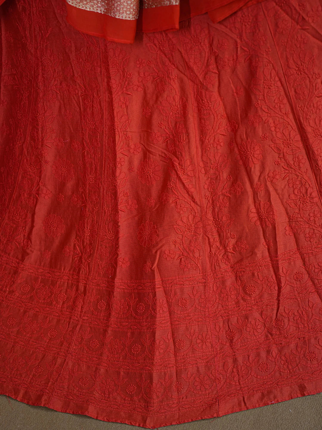 Ada Hand Embroidered Red Chanderi Lucknowi Chikankari Lehenga Set With Zari Work 01A127218