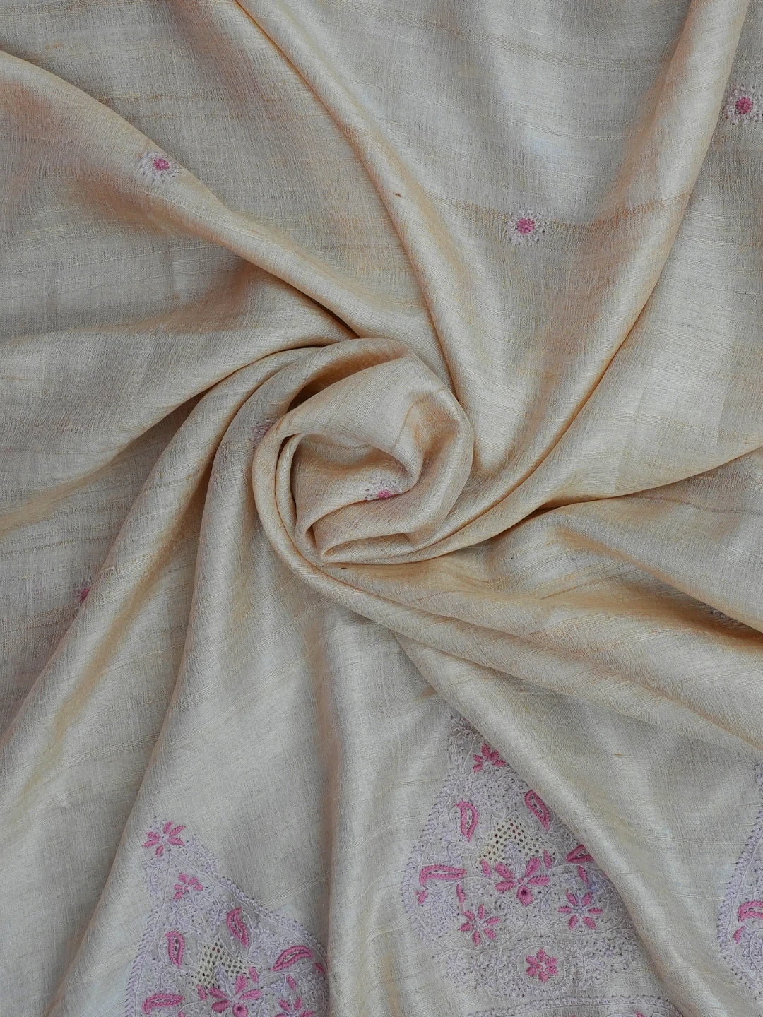 Ada Hand Embroidered Fawn Tussar Silk Lucknowi Chikankari Dupatta 01A663444