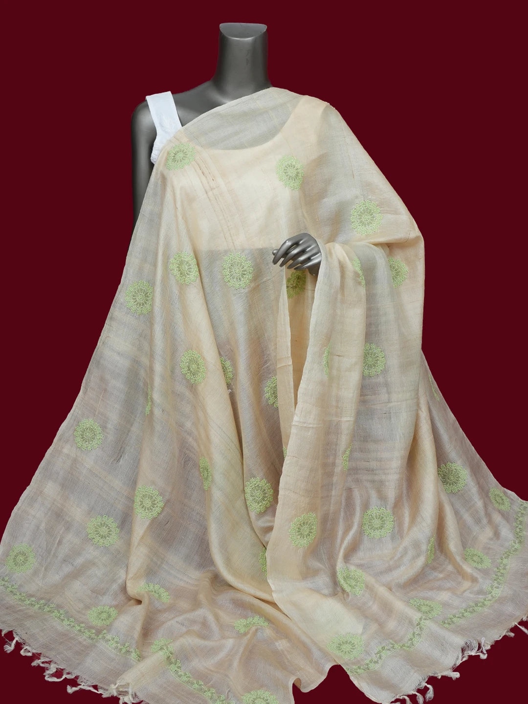 Ada Hand Embroidered Fawn Tussar Silk Lucknowi Chikankari Dupatta 01A650674