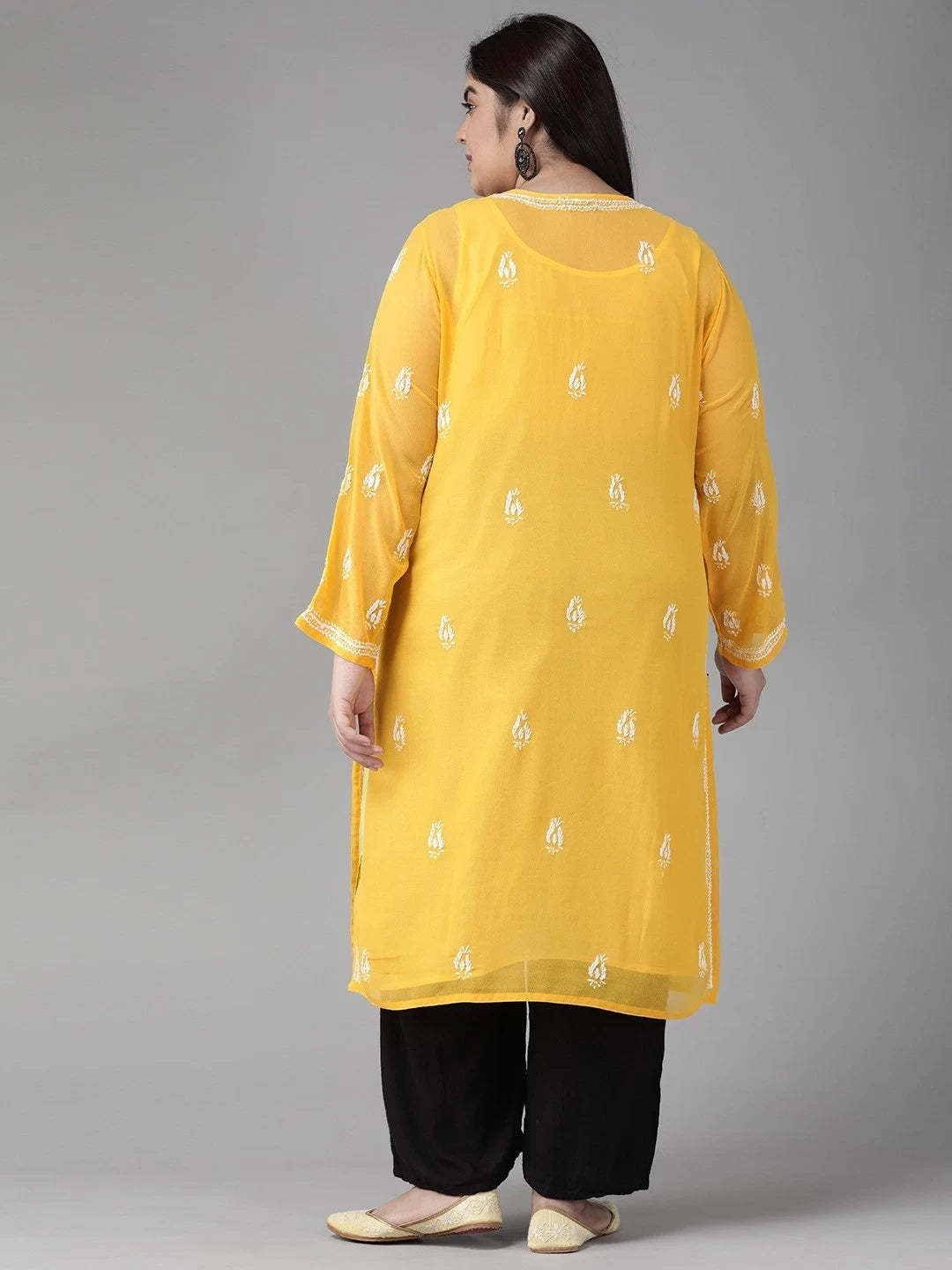 Ada Hand Embroidered Yellow Georgette Lucknow Chikankari Straight Kurta with Slip A90321