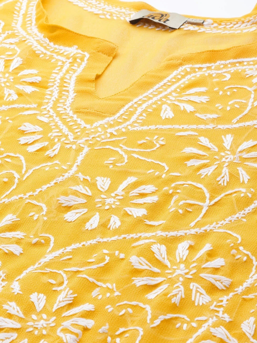 Ada Hand Embroidered Yellow Georgette Lucknow Chikankari Straight Kurta with Slip A90321
