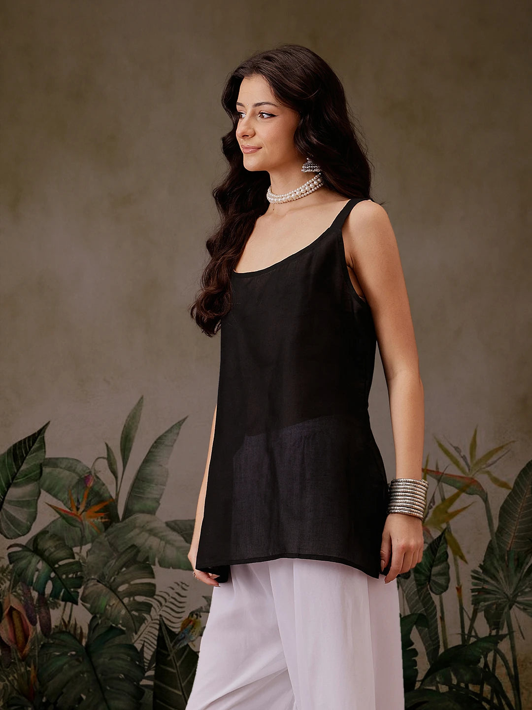 Ada Hand Embroidered Black Georgette Lucknowi Chikankari Straight Kurti With Slip A911355