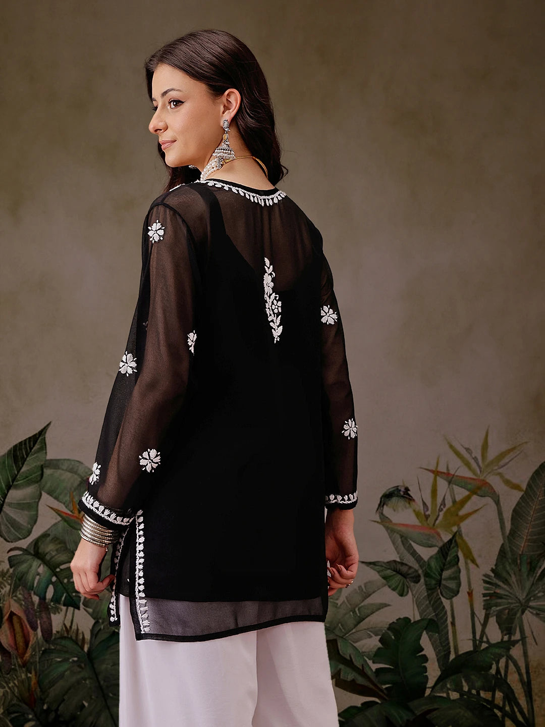Ada Hand Embroidered Black Georgette Lucknowi Chikankari Straight Kurti With Slip A911355