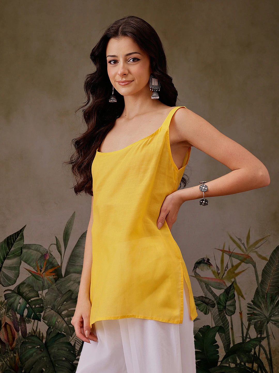 Ada Hand Embroidered Yellow Georgette Lucknowi Chikankari Straight Kurti With Slip A911304