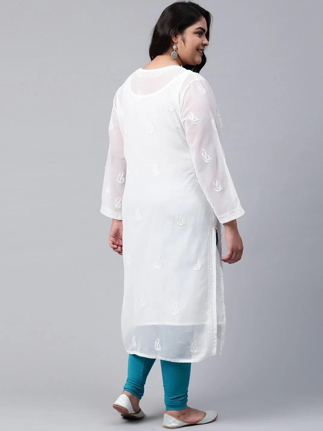 Ada Hand Embroidered White Georgette Lucknowi Chikankari Straight Kurta With Slip A100345
