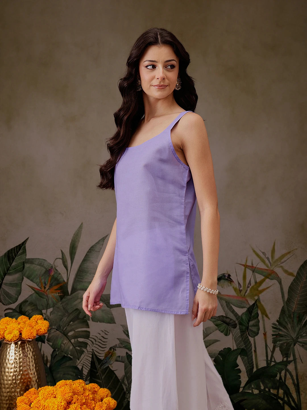 Ada Hand Embroidered Mauve Georgette Lucknowi Chikankari Straight Kurti With Slip A911302