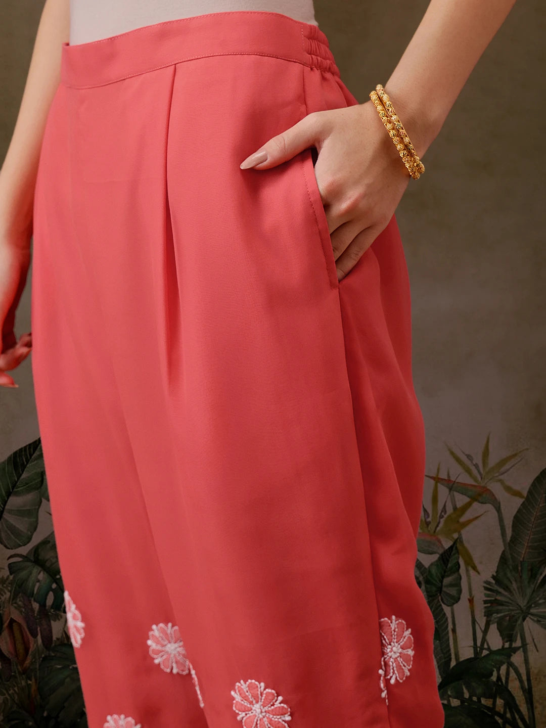 Ada Hand Embroidered Carrot Pink Georgette Lucknowi Chikankari Unstitched Suit Piece With Parsi Work A211300