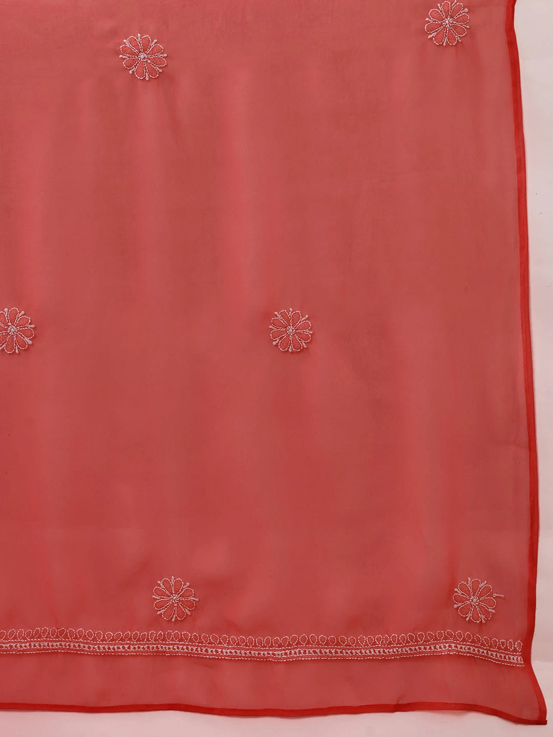 Ada Hand Embroidered Carrot Pink Georgette Lucknowi Chikankari Unstitched Suit Piece With Parsi Work A211300