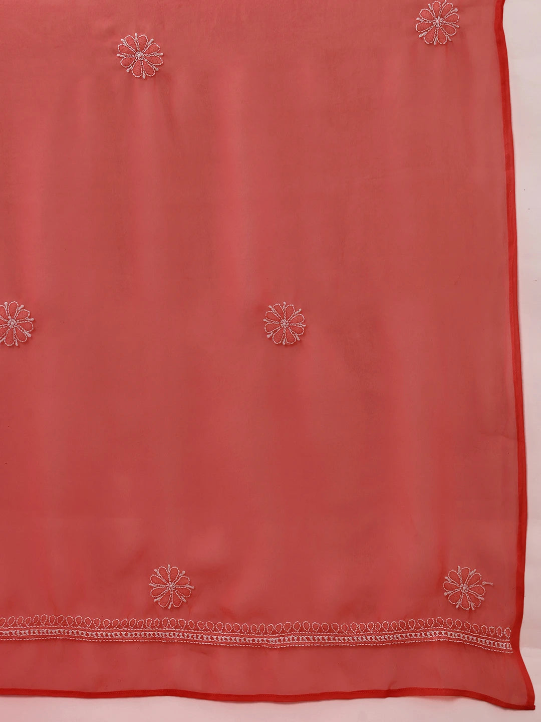 Ada Hand Embroidered Carrot Pink Georgette Lucknowi Chikankari Unstitched Suit Piece With Parsi Work A211300