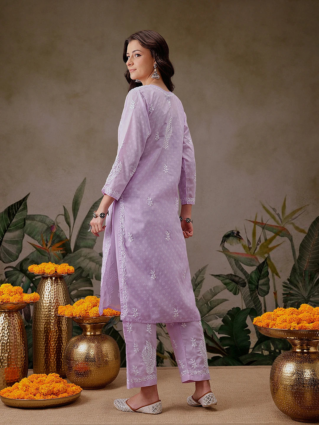 Ada Hand Embroidered Lavender Cotton Lucknowi Chikankari Co-Ord Set A811301