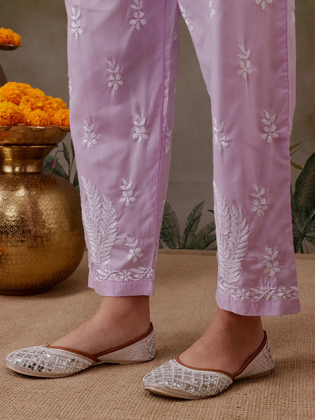 Ada Hand Embroidered Lavender Cotton Lucknowi Chikankari Co-Ord Set A811301