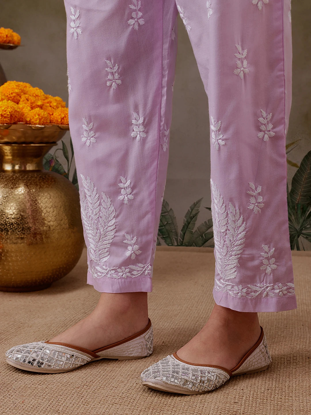 Ada Hand Embroidered Lavender Cotton Lucknowi Chikankari Co-Ord Set A811301