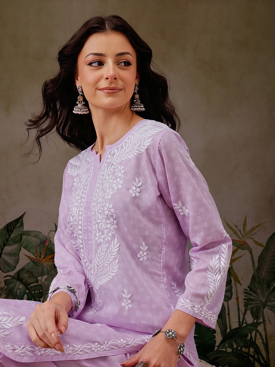 Ada Hand Embroidered Lavender Cotton Lucknowi Chikankari Co-Ord Set A811301