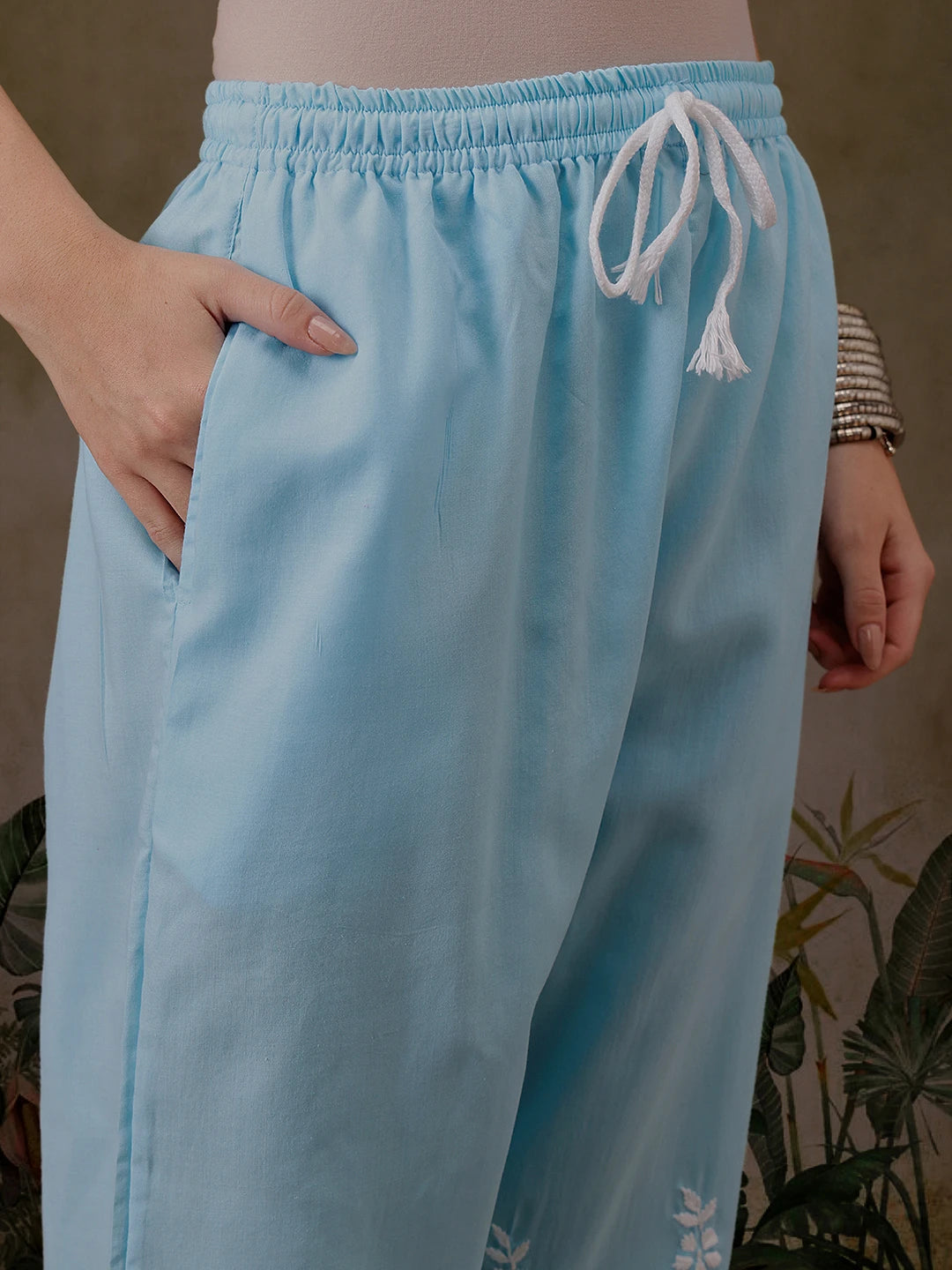 Ada Hand Embroidered Blue Cotton Lucknowi Chikankari Co-Ord Set A811303
