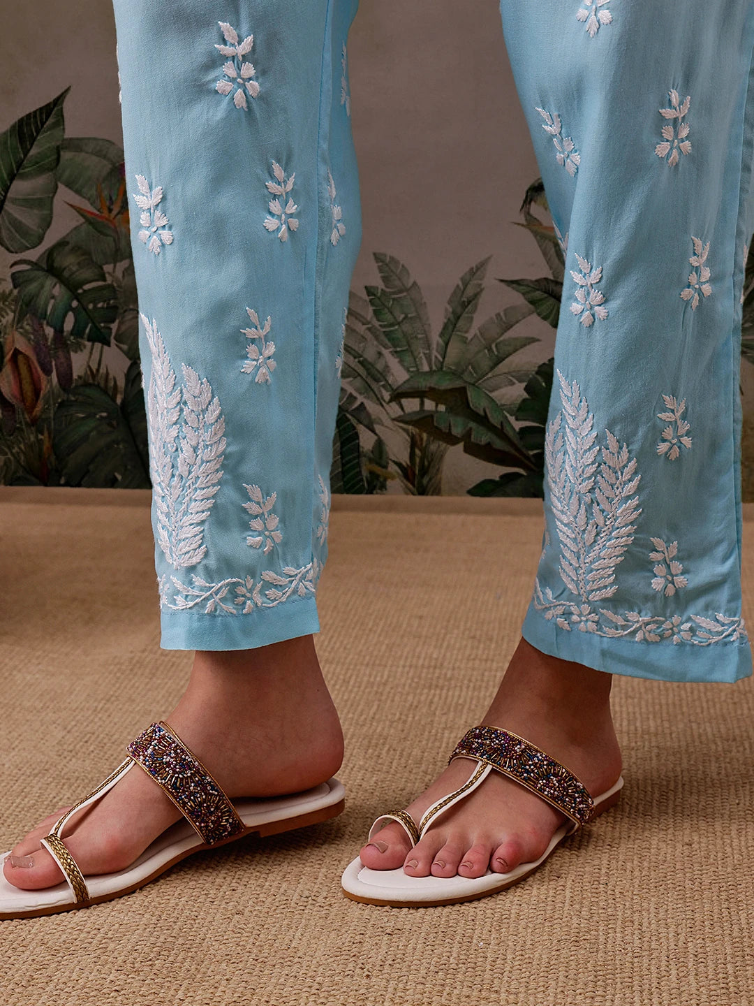 Ada Hand Embroidered Blue Cotton Lucknowi Chikankari Co-Ord Set A811303