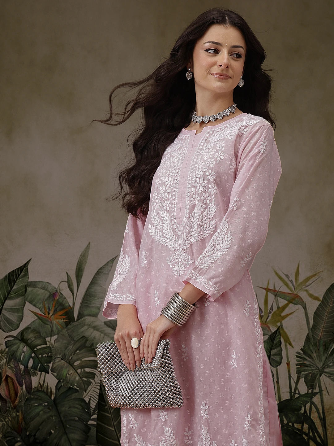 Ada Hand Embroidered Pink Cotton Lucknowi Chikankari Co-Ord Set A811299