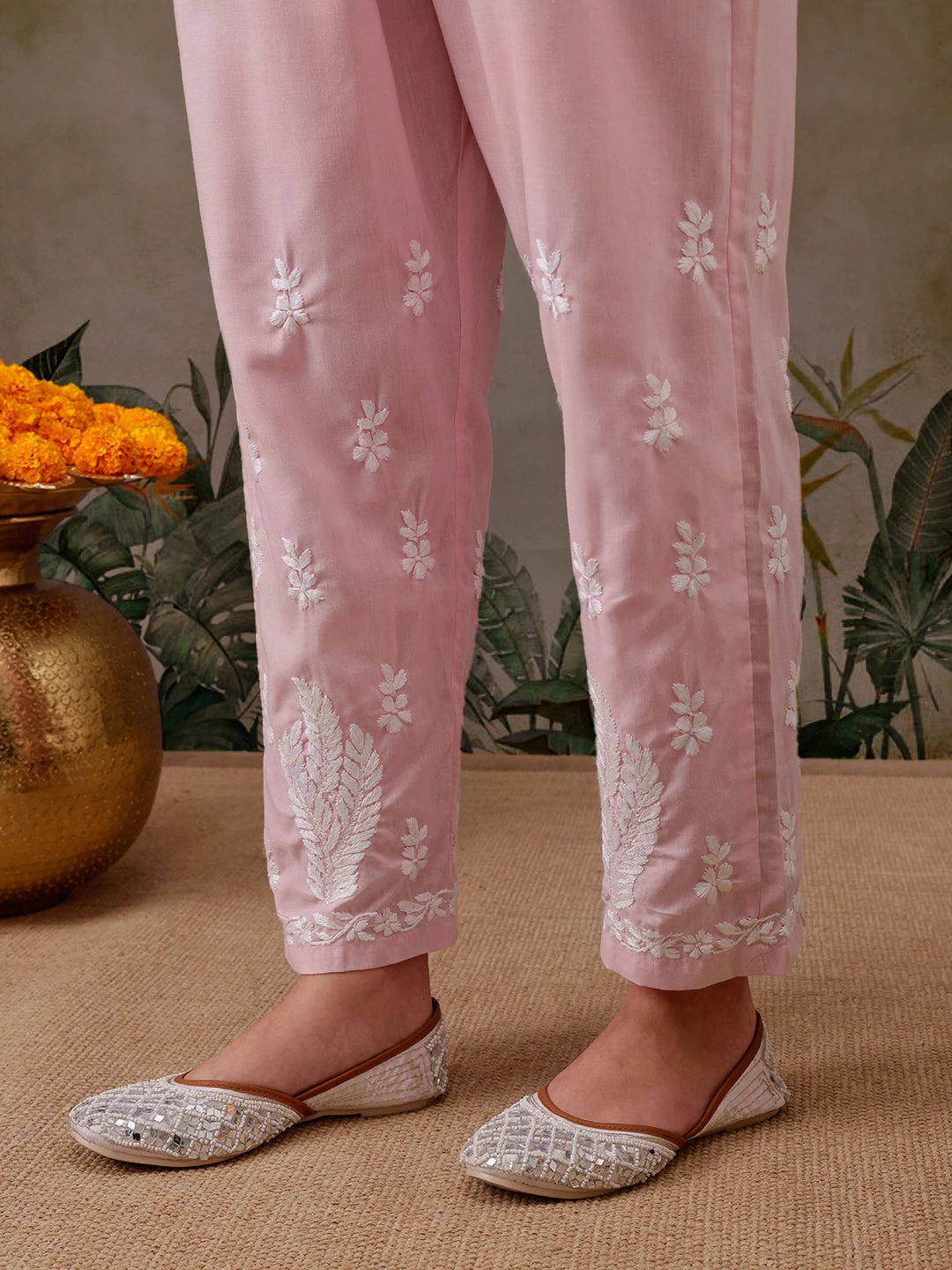 Ada Hand Embroidered Pink Cotton Lucknowi Chikankari Co-Ord Set A811299