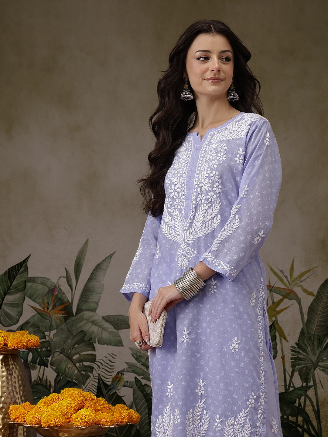 Ada Hand Embroidered Mauve Cotton Lucknowi Chikankari Co-Ord Set A811298