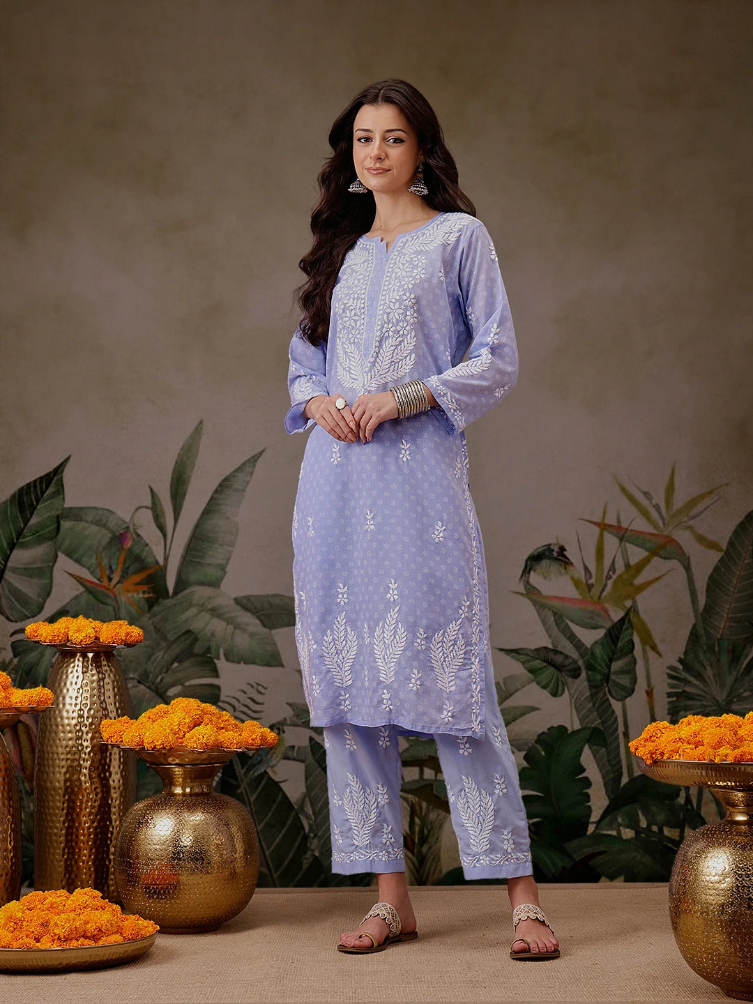 Ada Hand Embroidered Mauve Cotton Lucknowi Chikankari Co-Ord Set A811298