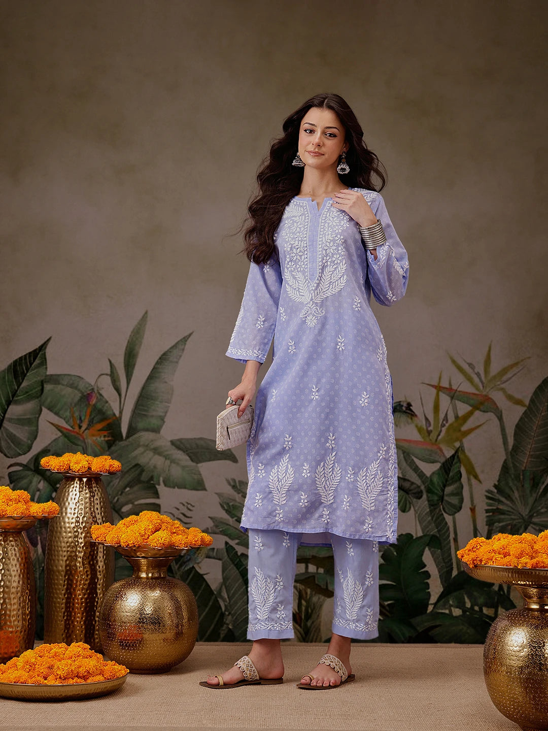 Ada Hand Embroidered Mauve Cotton Lucknowi Chikankari Co-Ord Set A811298