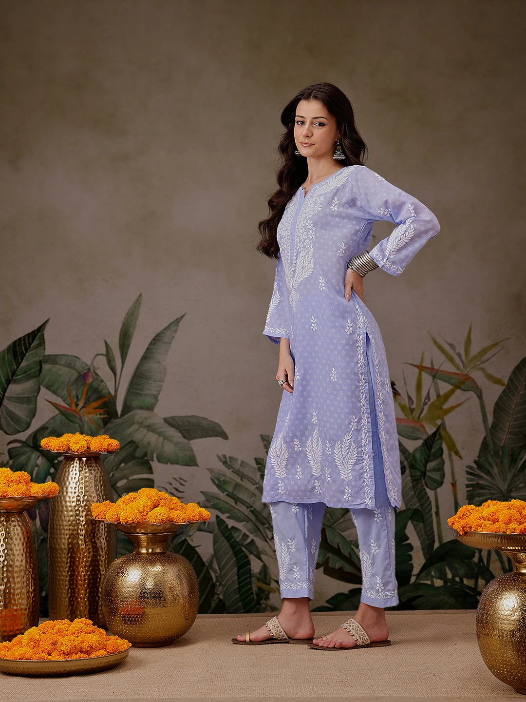 Ada Hand Embroidered Mauve Cotton Lucknowi Chikankari Co-Ord Set A811298
