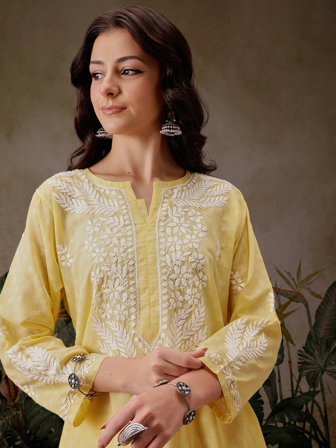 Ada Hand Embroidered Yellow Cotton Lucknowi Chikankari Co-Ord Set A811300