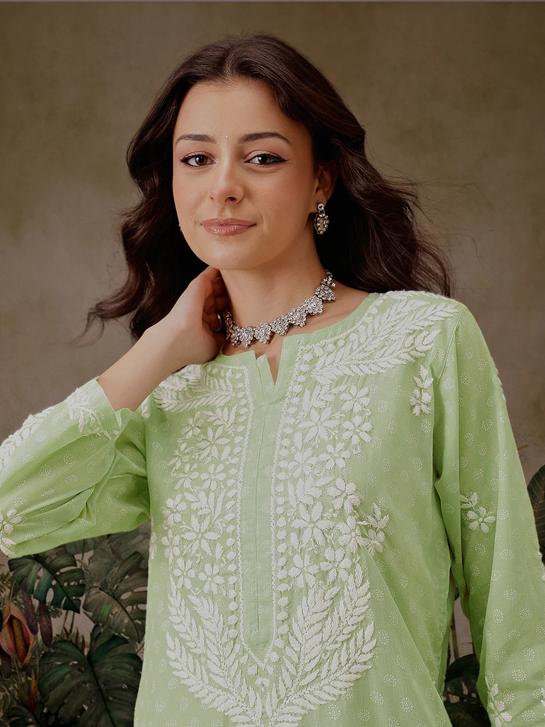 Ada Hand Embroidered Liril Geen Cotton Lucknowi Chikankari Co-Ord Set A811302