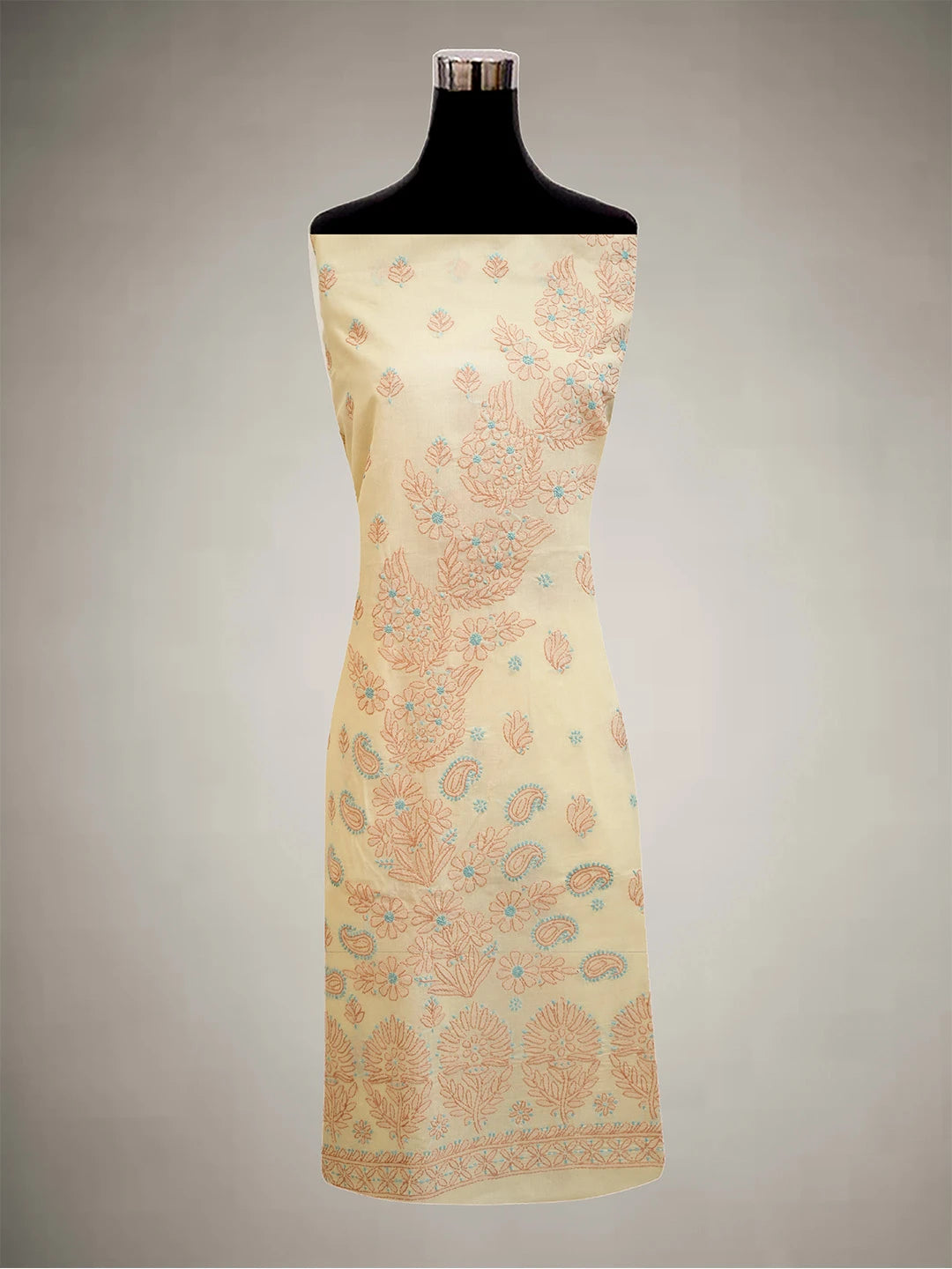 Ada Hand Embroidered Fawn Cotton Lucknowi Chikankari Unstitched Suit Piece 01A690746