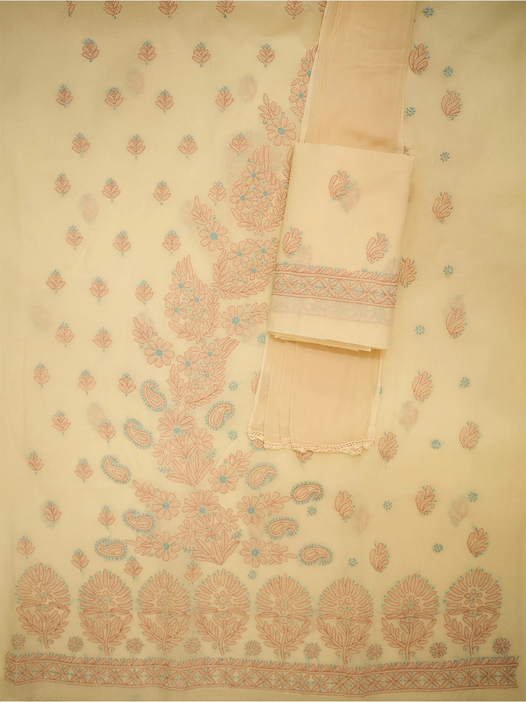 Ada Hand Embroidered Fawn Cotton Lucknowi Chikankari Unstitched Suit Piece 01A690746