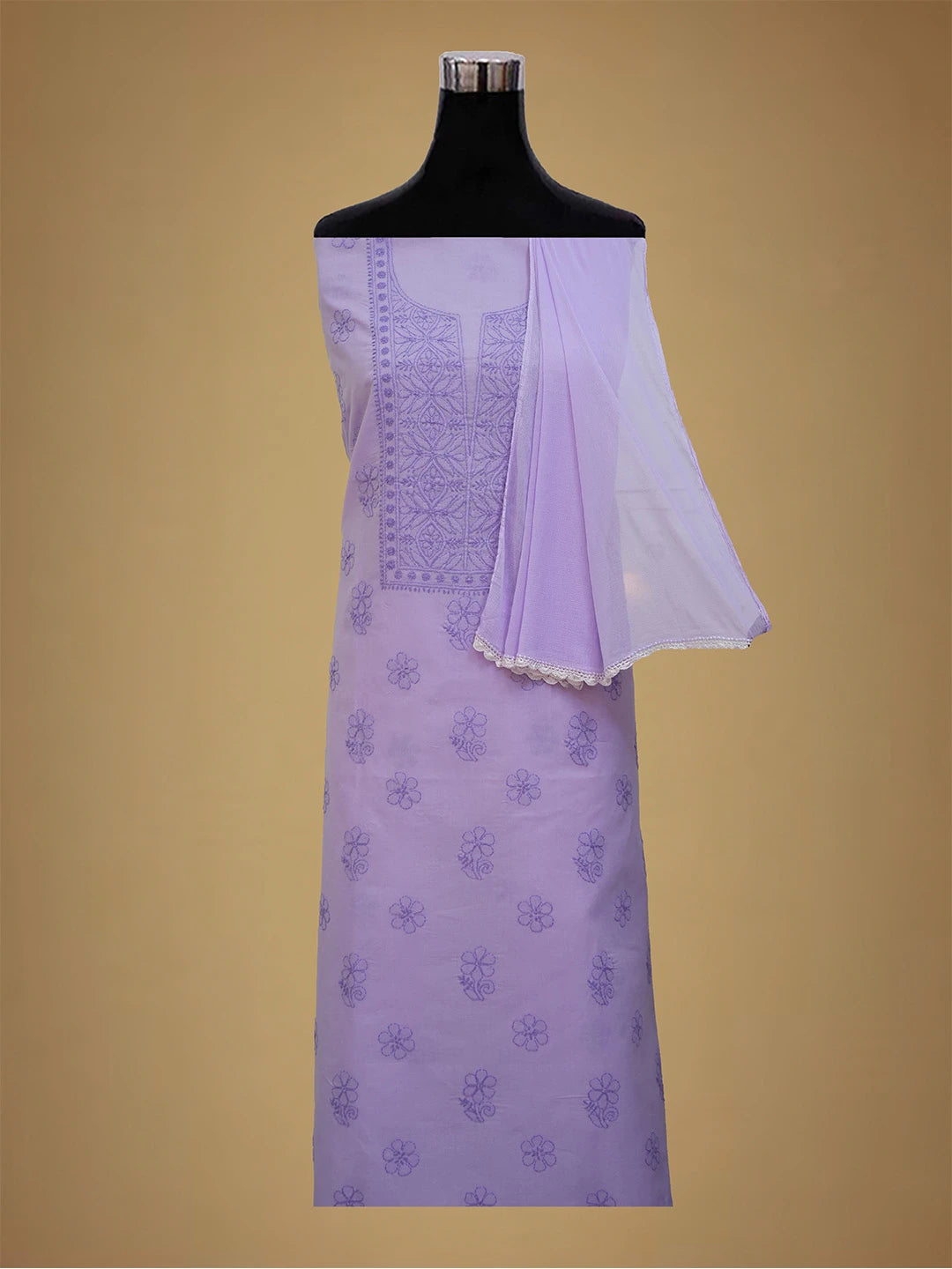 Ada Hand Embroidered Mauve Cotton Lucknowi Chikankari Unstitched Suit Piece 01A690660